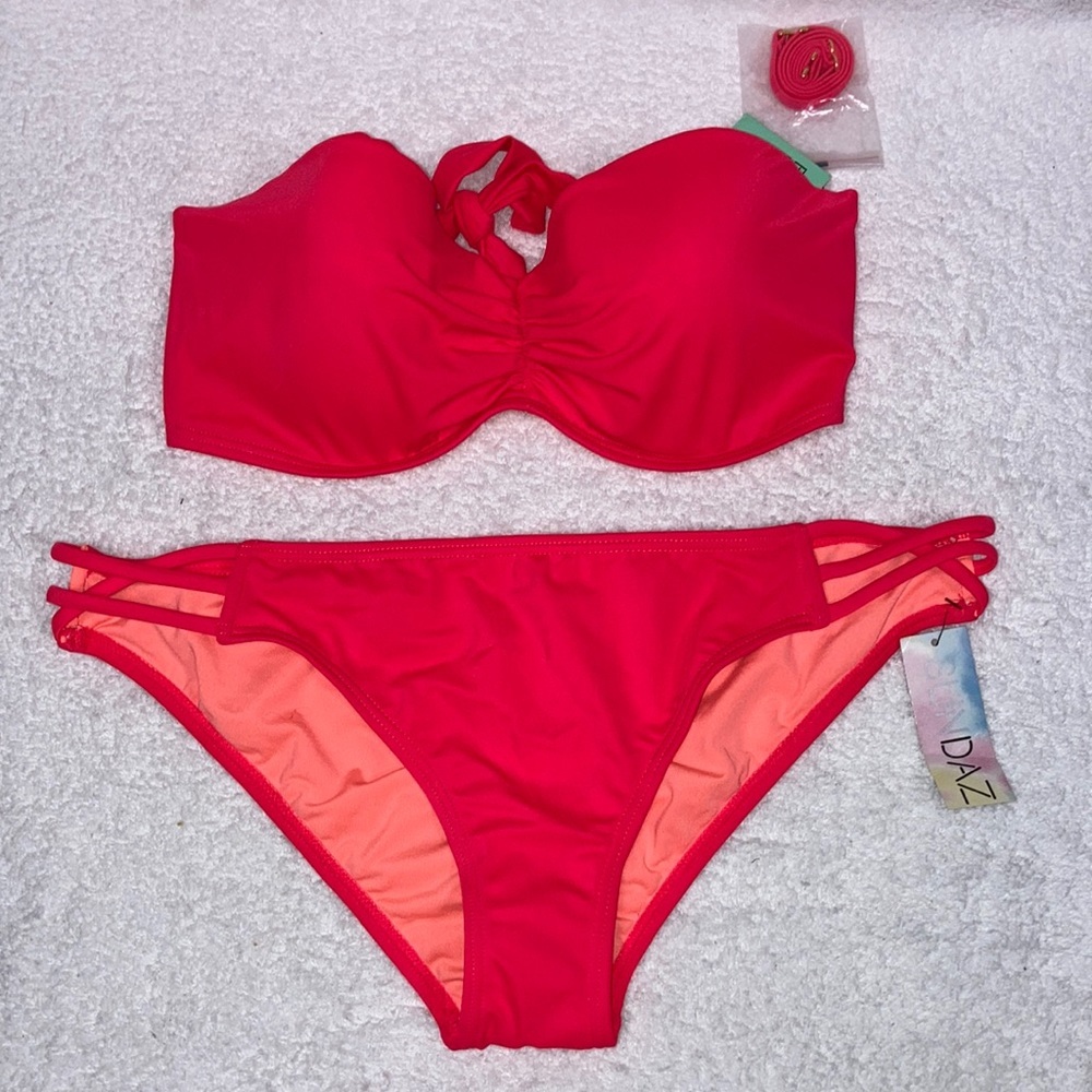 NWT sundaze 36c bandeau push up top xl bottom bikini coral